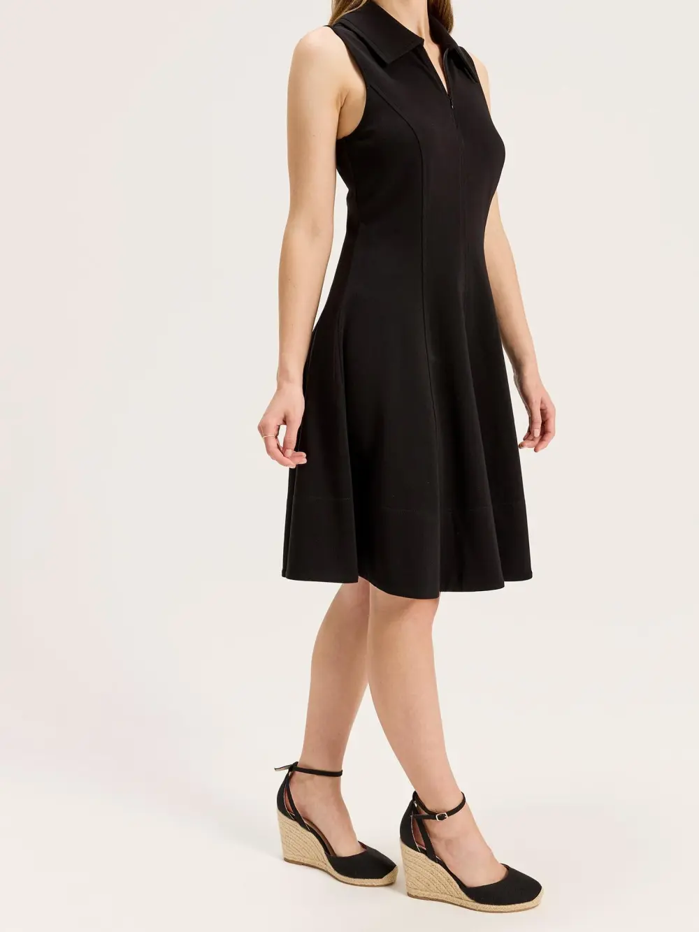 Sleeveless Zipper Neck Pleated Flare Dress