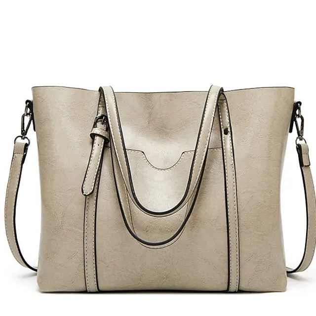 Women's Tote Shoulder Bag Shoulder Strap Tote Top Handle Bag PU Leather Daily Zipper Solid Color Wine Black Pink