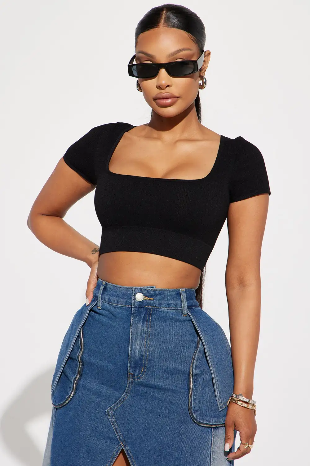 Mia Square Neck Seamless Top - Black