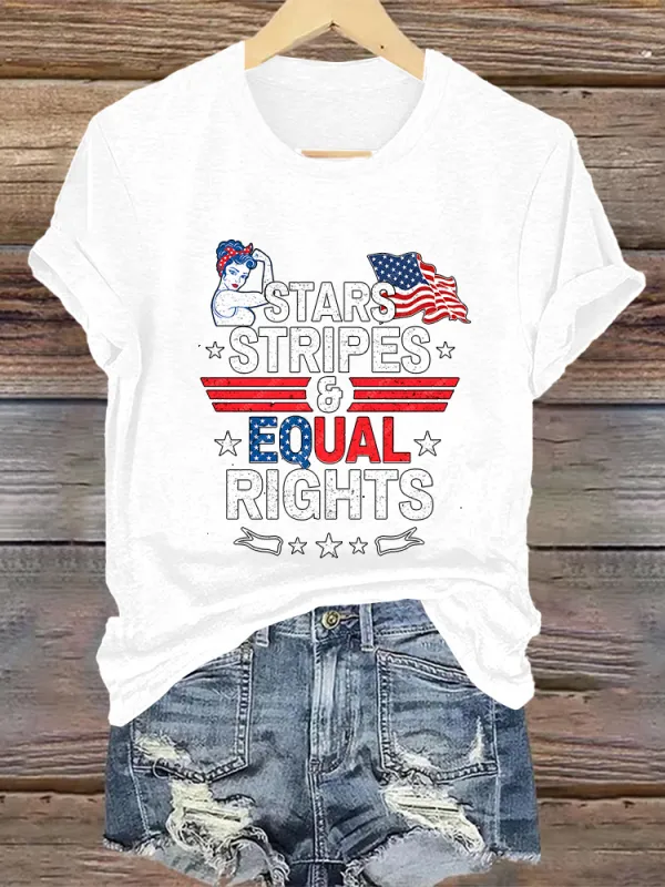 Woman'S Stars Stripes And Equal Rights Crew Neck Short Sleeve T-Shirt