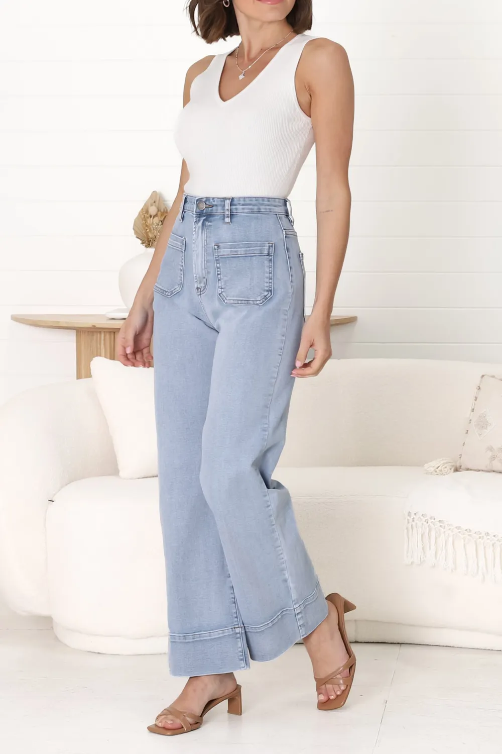 Light Blue High Waisted Wide Leg Jeans