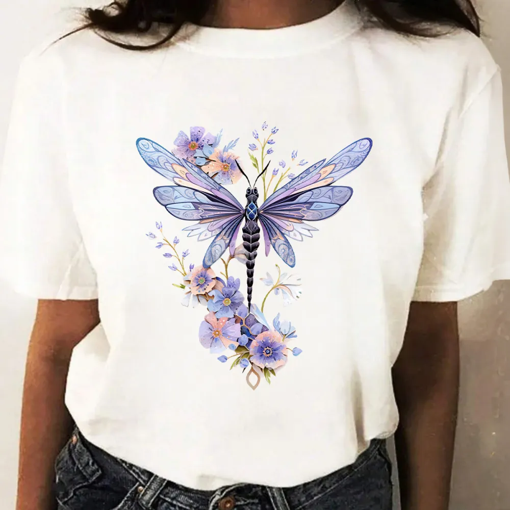 Bright Dragonfly Floral Casual Tee