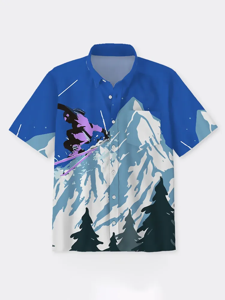 Retro Skiing Design Button Up Shirt