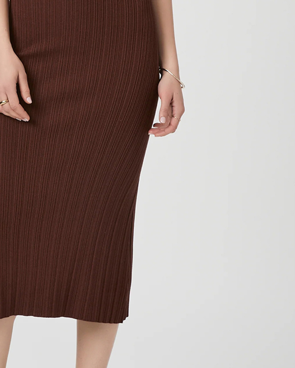 Brown Ribbed Sleeveless Midi Dress