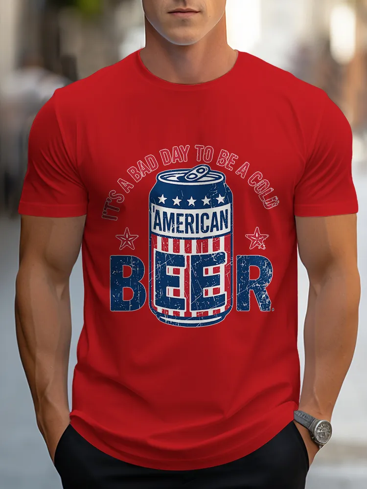 Man'S I'T'S A Bad To Be A Cold Beer Round-Neck Short-Sleeved T-Shirt