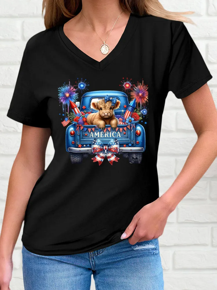 Woman'S Independence Day Print Short-Sleeved T-Shirt