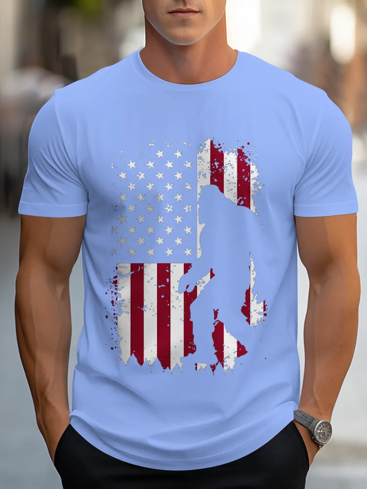 Man'S Broken National Flag Pattern Round-Neck Short-Sleeved T-Shirt
