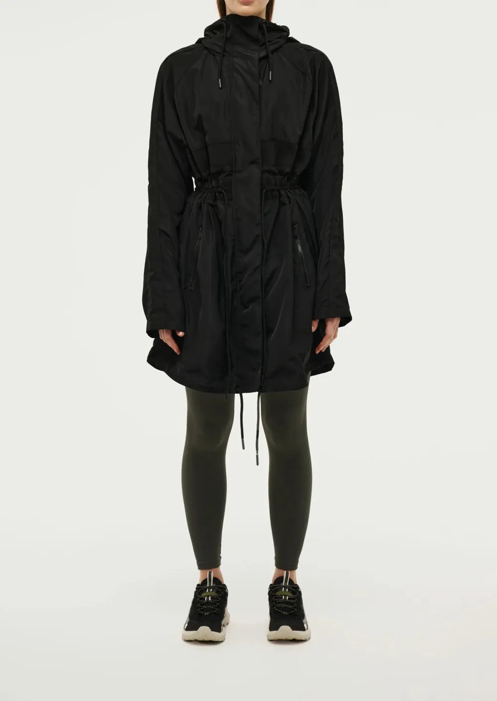 Black Drawstring Mid Length Jacket
