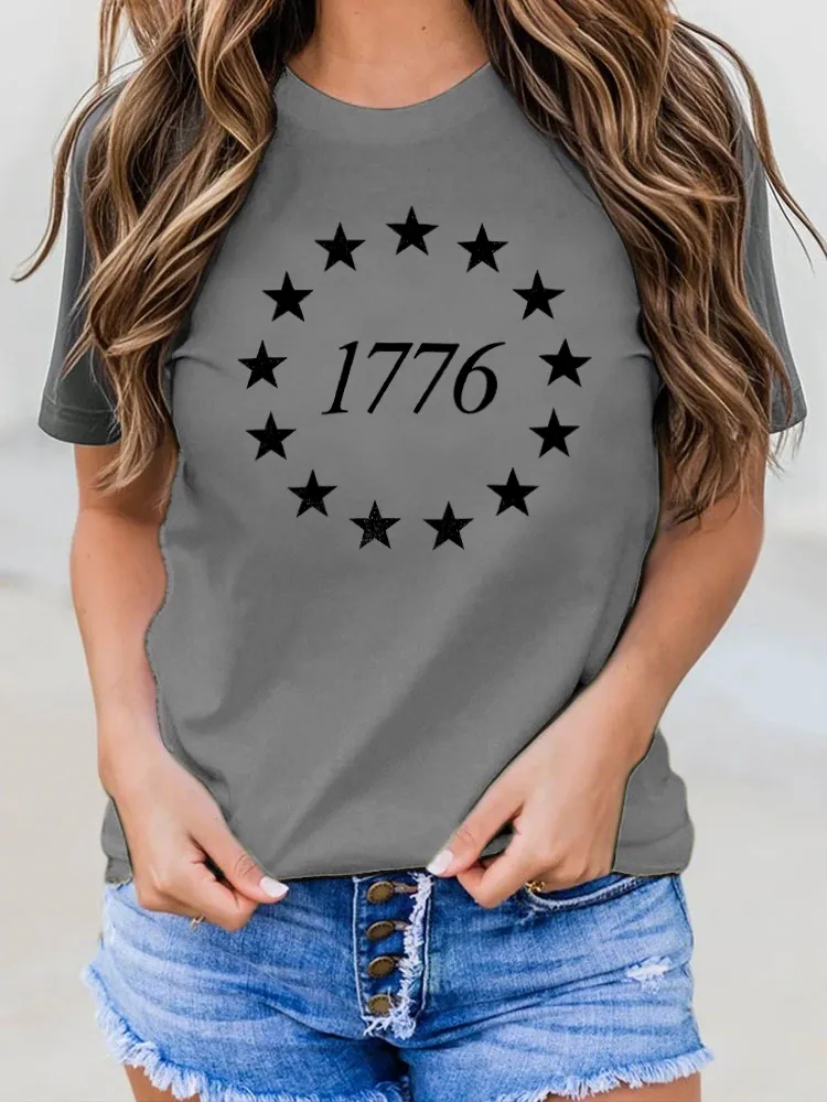 1776 Print Round-Neck Short-Sleeved T-Shirt