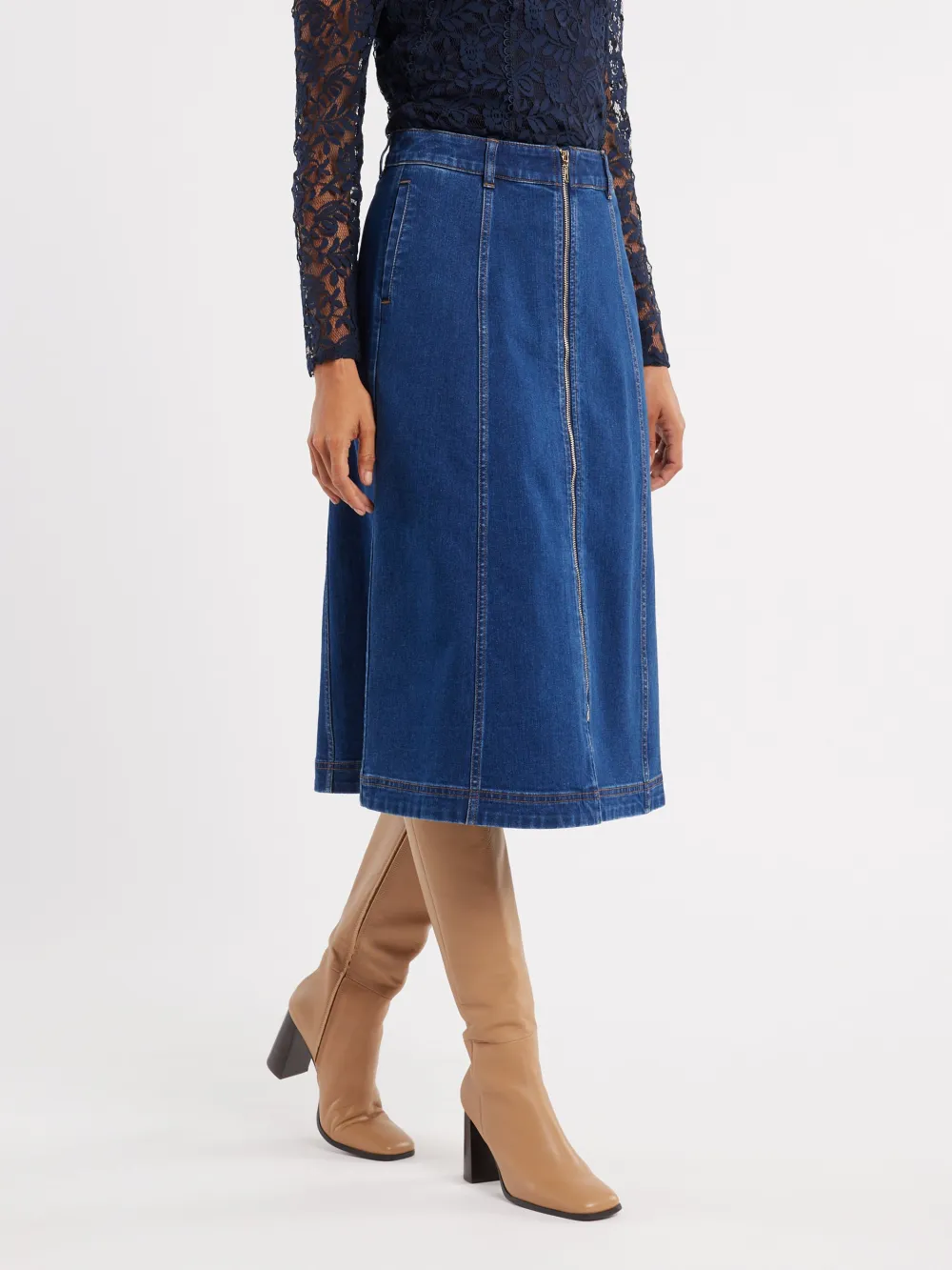 Blue Zip Style Denim Skirts