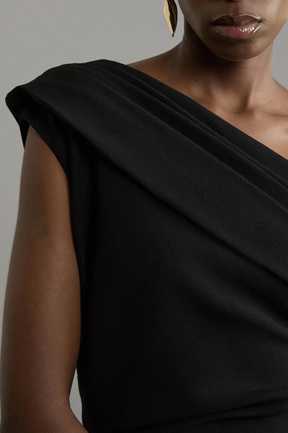 Structured Crepe Asymmetric Tailored Pencil Midi Dress