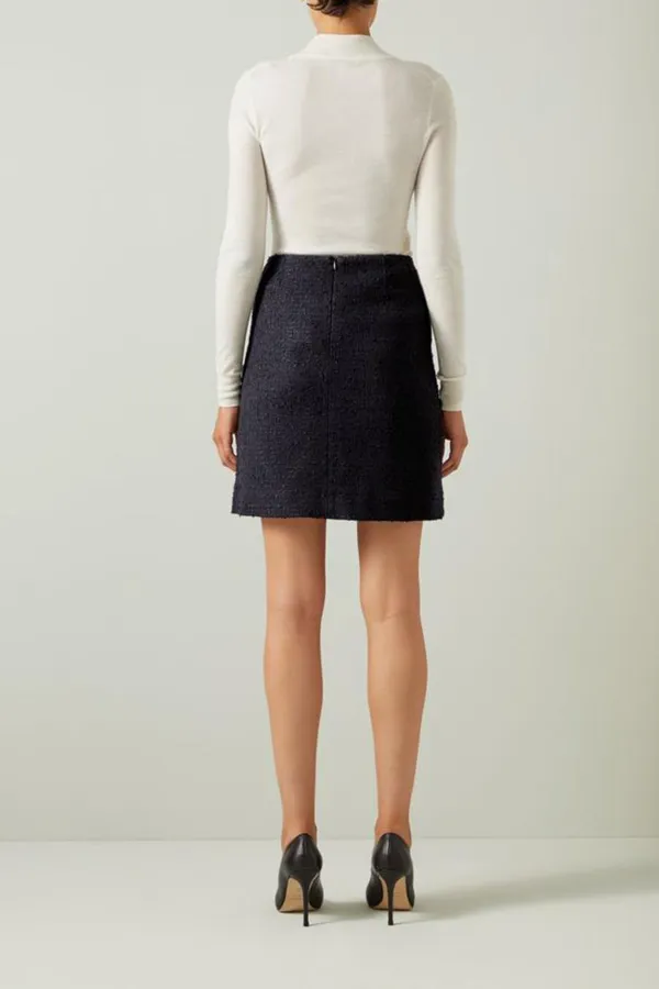 Black Tweed Pocket Detail Mini Skirt