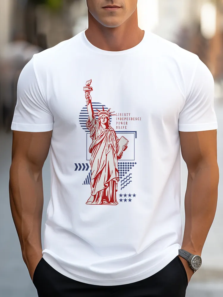 Man'S Liberty Independece Power Braye Round-Neck Short-Sleeved T-Shirt