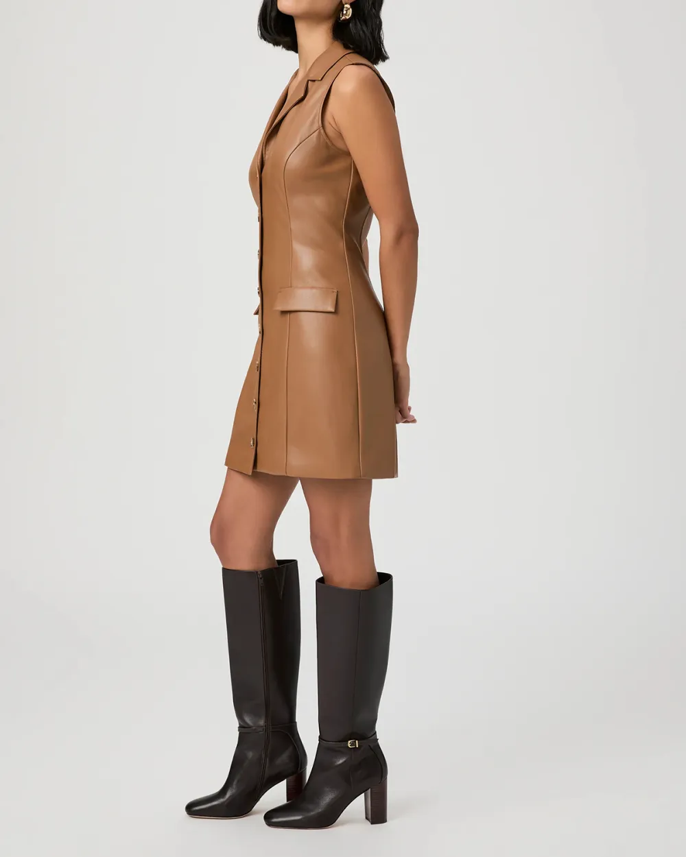 Tan Faux Leather Sleeveless Mini Dress