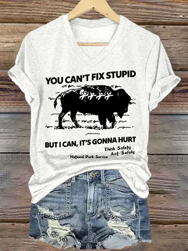 Women'S You Can'T Fix Stupid But I Can It'S Gonna Hurt Printed T-Shirt