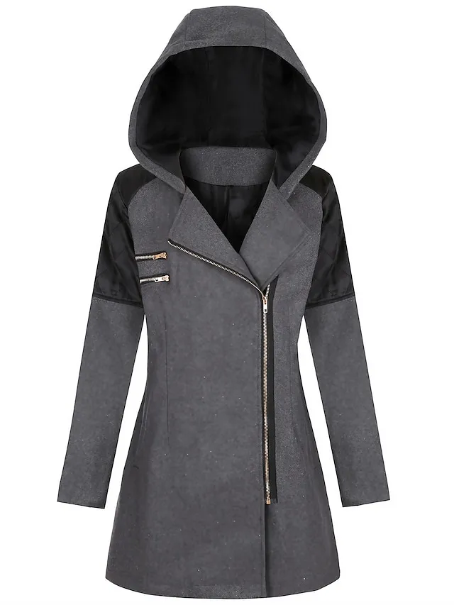 Women's Coat Windproof Warm Outdoor Street Daily Wear Going out Zipper Pocket Zipper Hoodie Fashion Modern Casual Minimalism Plain Regular Fit Outerwear Long Sleeve Fall Winter Navy Black Wine S M L