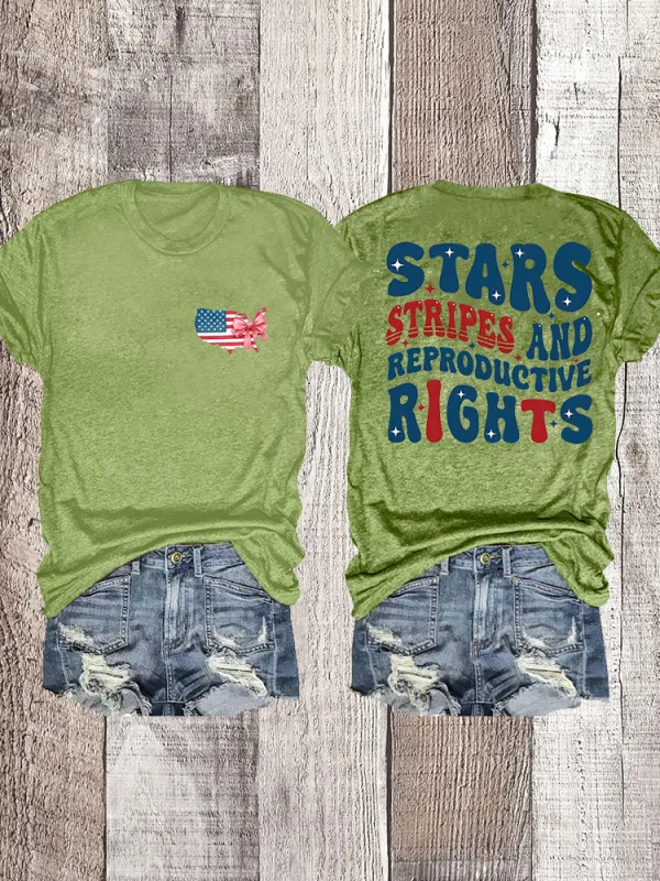 Woman'S Stars Stripes And Reproductive Rights Crew Neck Short Sleeve T-Shirt