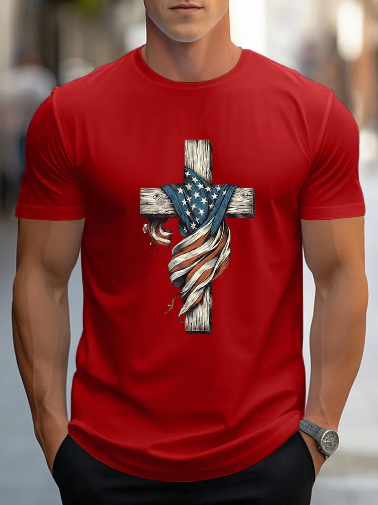 Man'S Independence Day and Faith Round-Neck Short-Sleeved T-Shirt