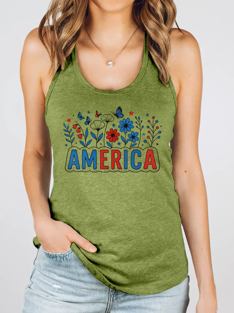 Women'S America Round-Necked Sleeveless Vest