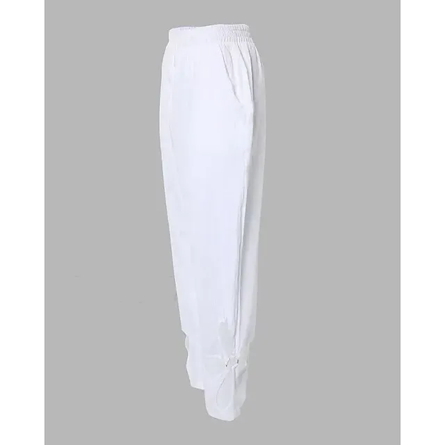 Women's Linen Pants Pants Trousers Baggy Full Length Cotton And Linen Side Pockets Baggy Fashion Casual Daily Dark Yellow Black S M