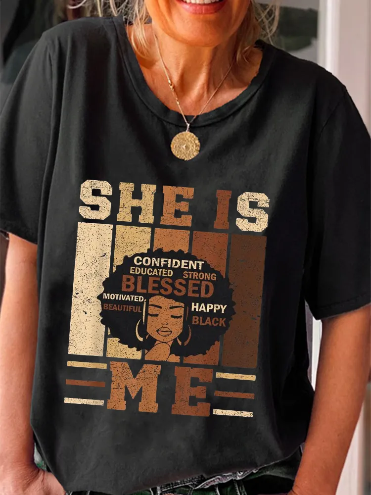 Women'S She Is Confident Educated Blessed Me Round-Neck Short-Sleeved T-Shirt