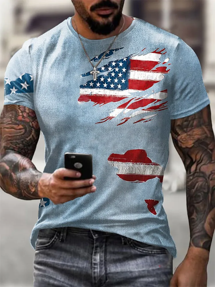 Man'S Independence Day Print Round-Neck Short-Sleeved T-Shirt