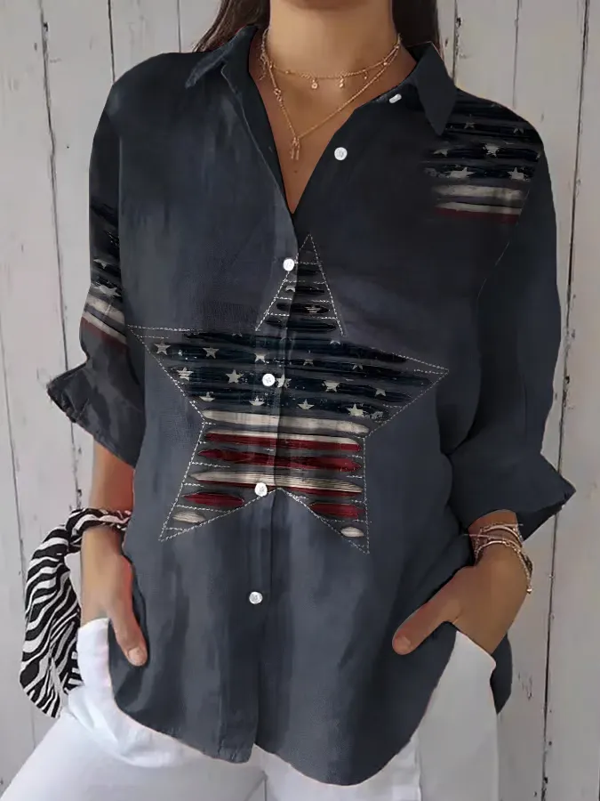 Women'S Star Print Lapel Shirt