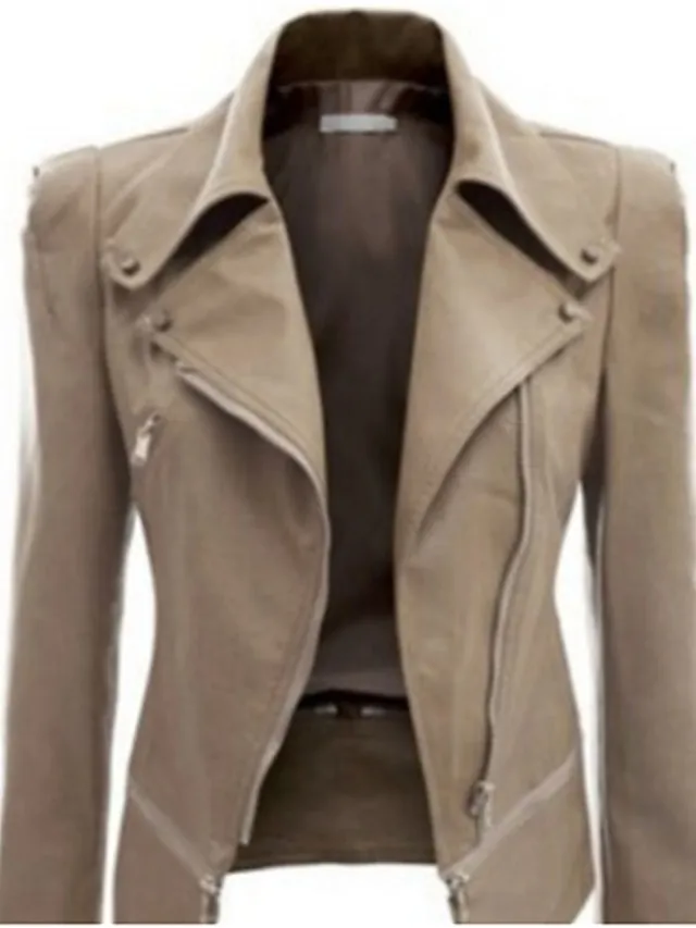 Women's Faux Leather Jacket Casual Regular Fit Outerwear Long Sleeve Winter Fall Black Wine Brown Streetwear Going out M L XL