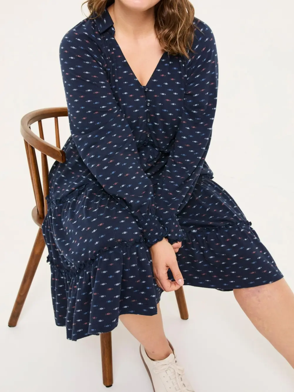 Pure Cotton Jersey Printed V-Neck Tiered Dress