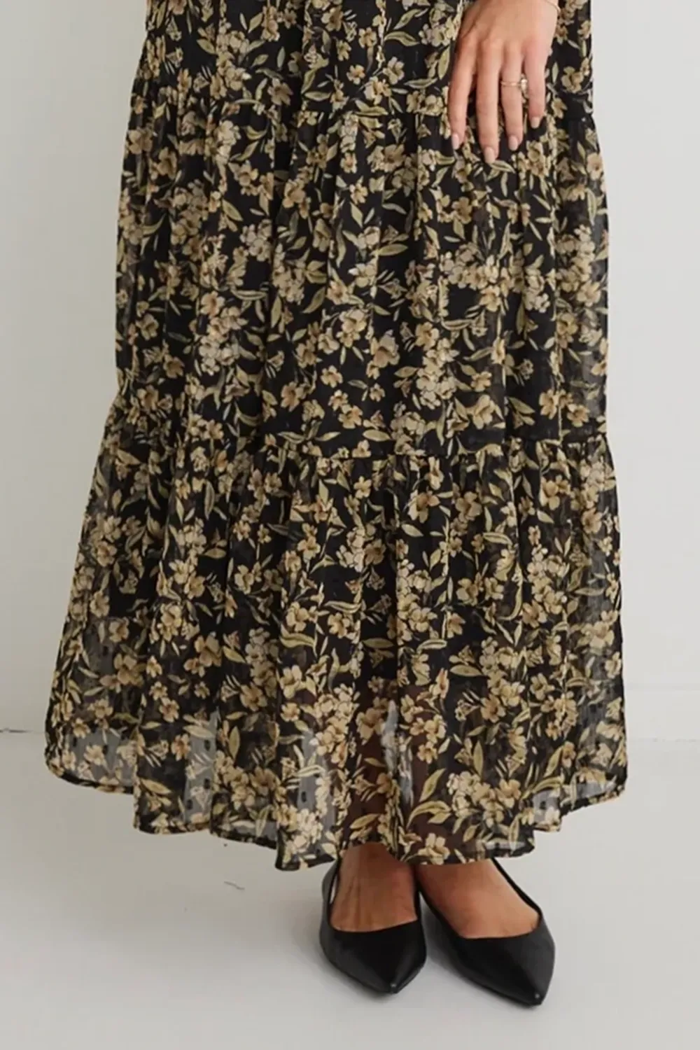 Floral Print Shirred Elastic Midi Dress