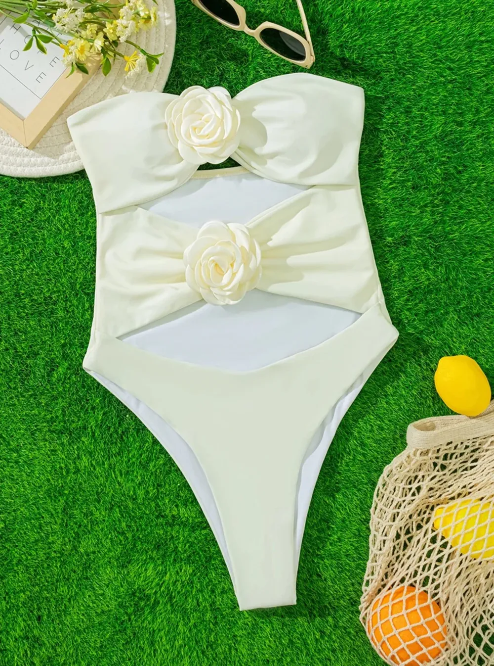 Appliqued Strapless One-piece Swimwear