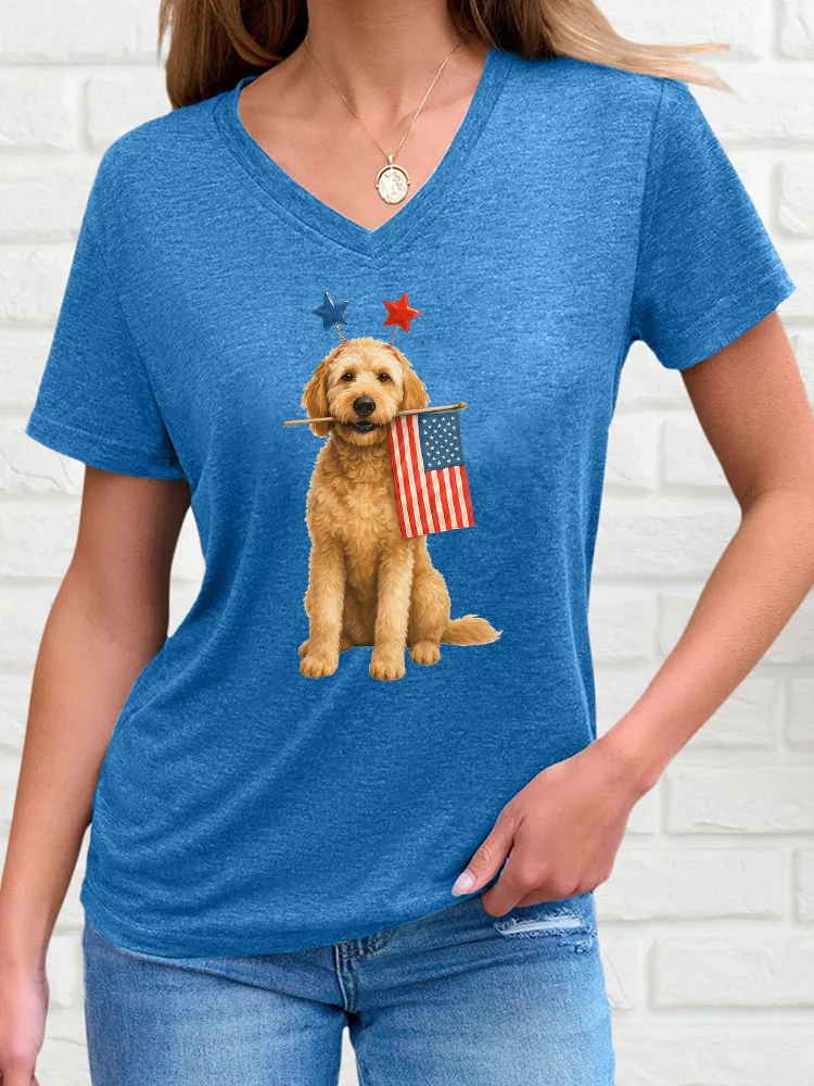 Woman'S Independence Day Puppy T-Shirt Short Sleeves
