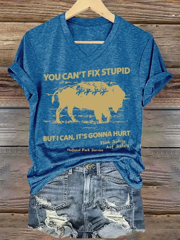 Women'S You Can'T Fix Stupid But I Can It'S Gonna Hurt Printed T-Shirt