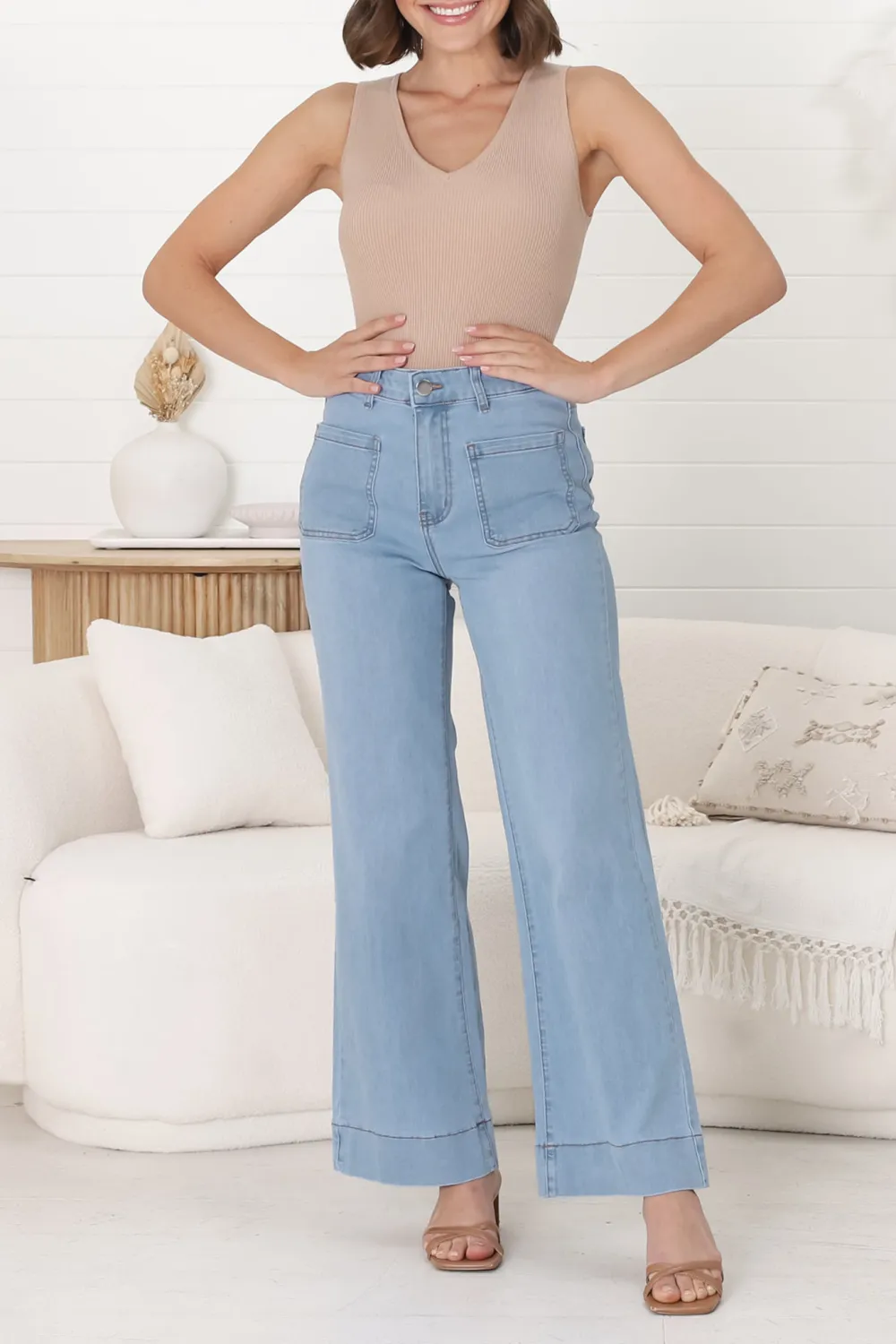 Light Blue Casual Style Wide Leg Jeans