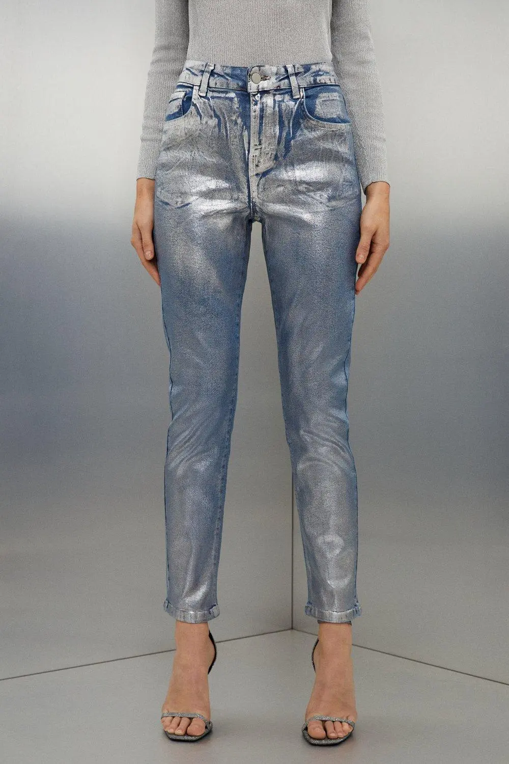 Slim Leg Silver Foiled Trouser