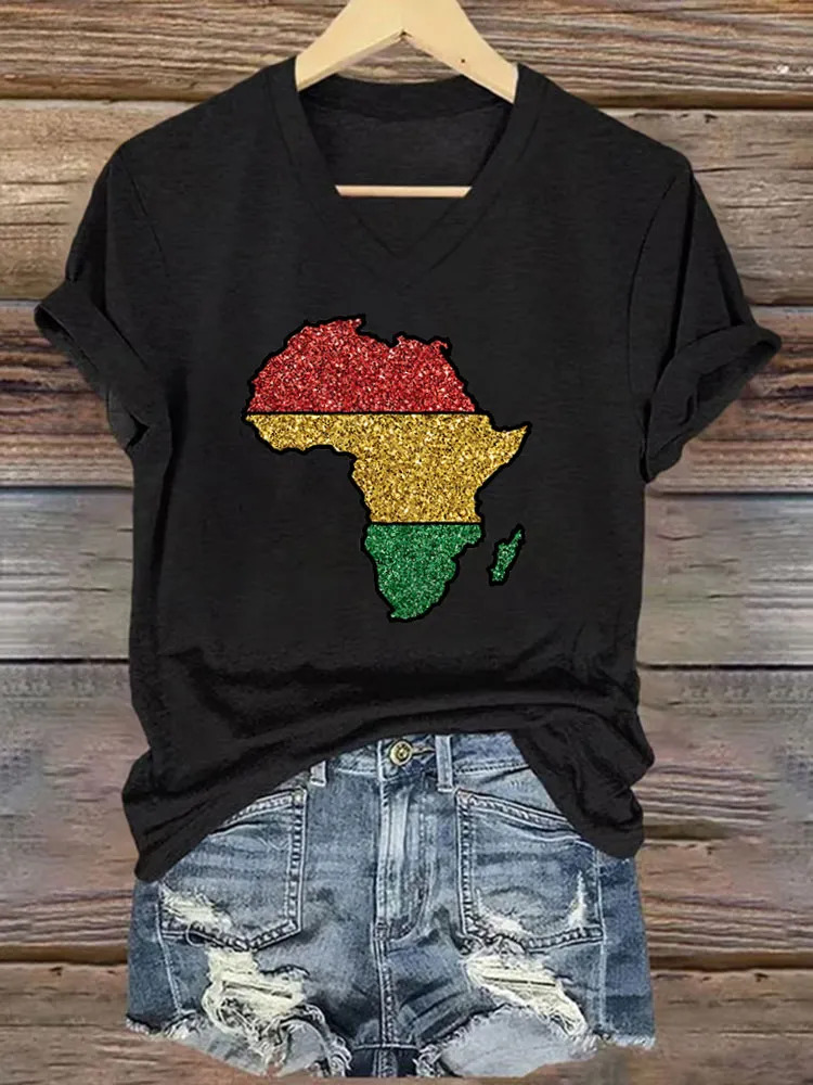Women'S V-Neck T-Shirt June Festival Pattern Printed