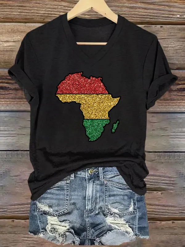 Women'S V-Neck T-Shirt June Festival Pattern Printed