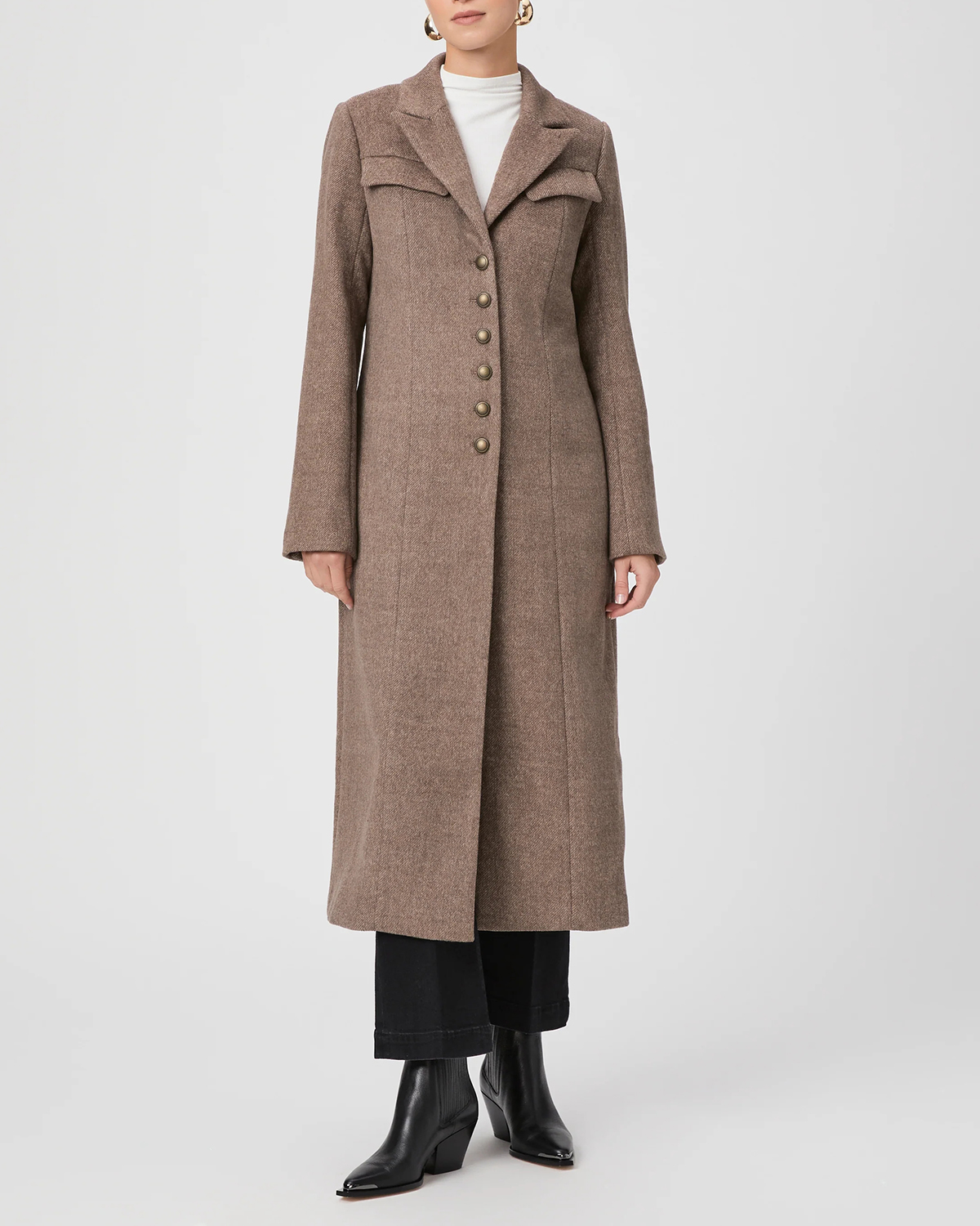 Rye Brown Long Length Wool Blend Coat