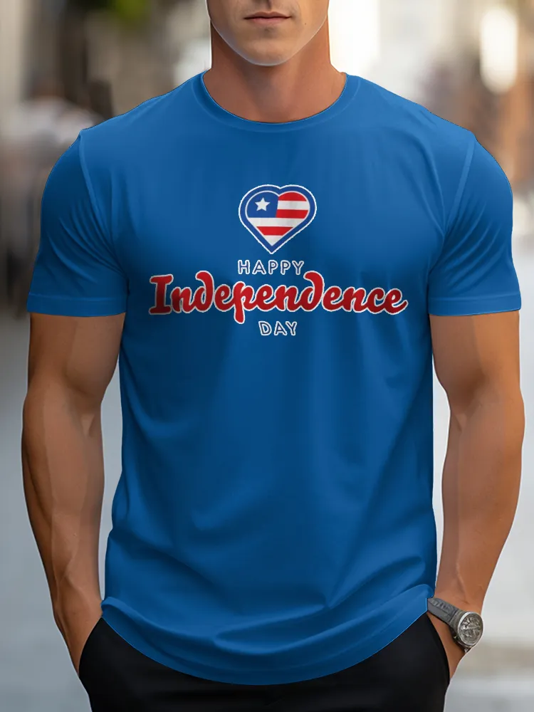 Man'S Happy Independence Day Round-Neck Short-Sleeved T-Shirt