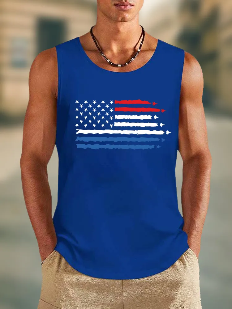 Men'S Stars And Stripes Print Round-Necked Sleeveless Vest