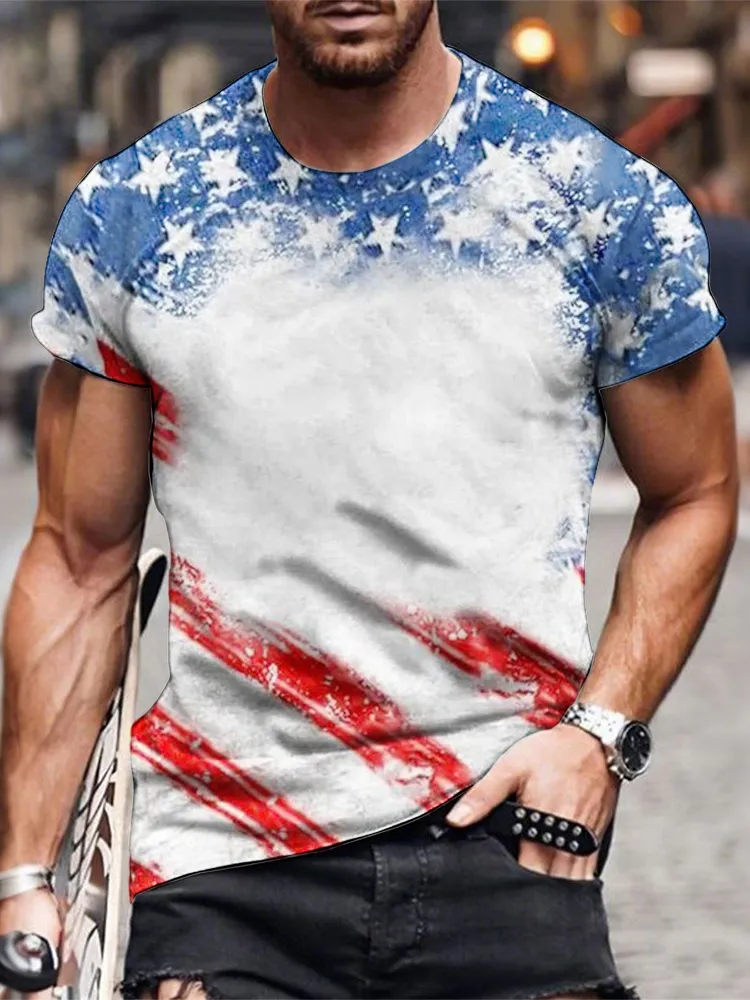 Man'S Independence Day Print Round-Neck Short-Sleeved T-Shirt