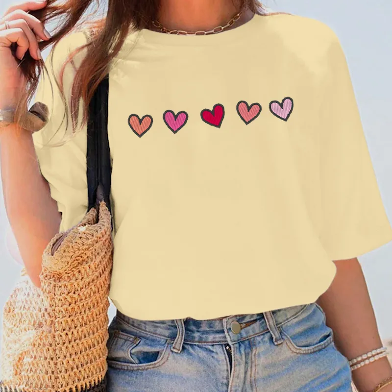 Casual T-Shirt With Five Hearts In Different Colors