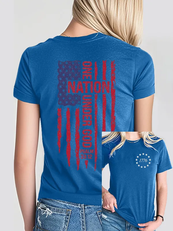 Woman'S One Nation Under God Psalm 33:12 Print Short-Sleeved T-Shirt