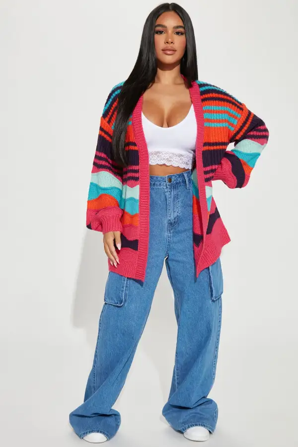 Total Flirt Striped Cardigan - Pink/combo