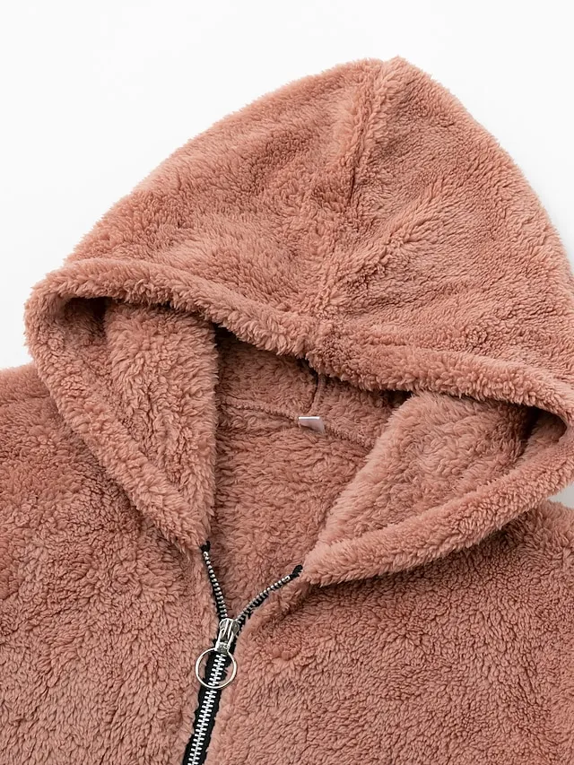 Women's Plus Size Teddy Coat Animal Casual Long Sleeve V Wire Regular Fall Winter Green Pink Dark Gray L XL XXL 3XL 4XL