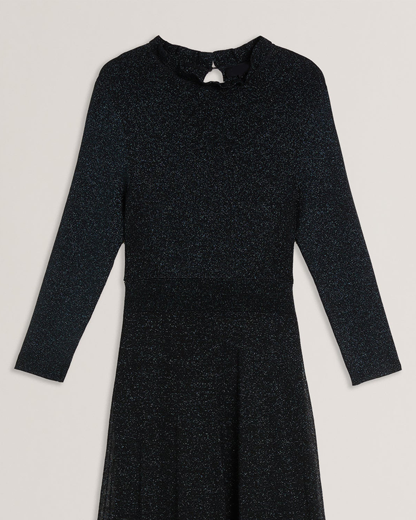Kannie Crew Neck Metallic Knitted Midi Dress Black-Teal