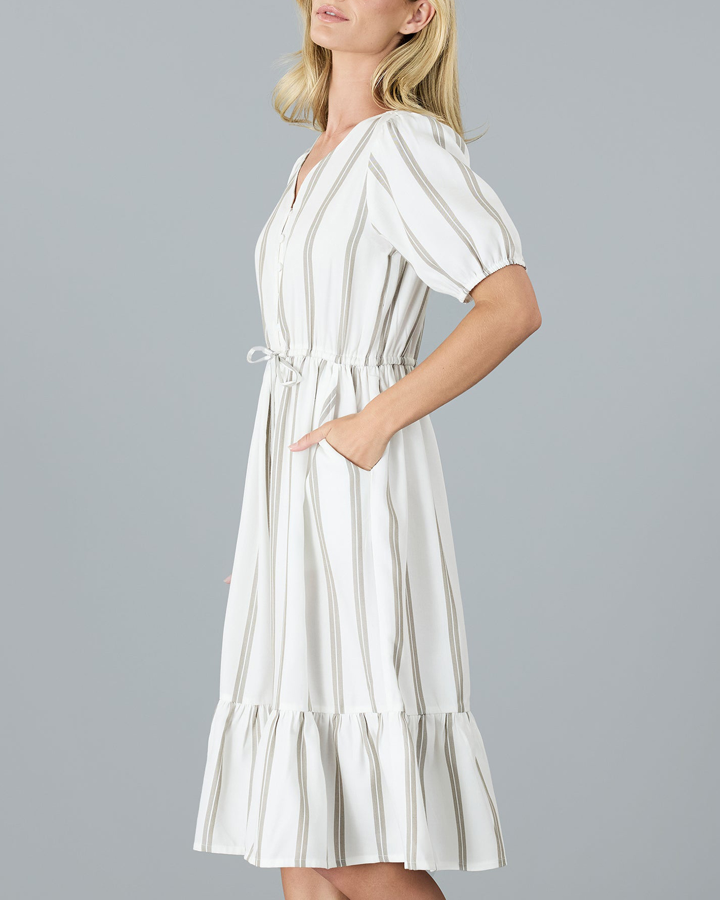 White Striped Midi Dress