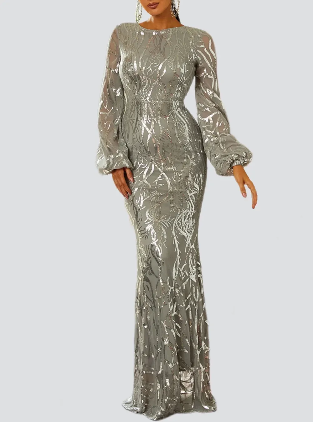 Long Sleeve Maxi Mermaid Sequin Dress