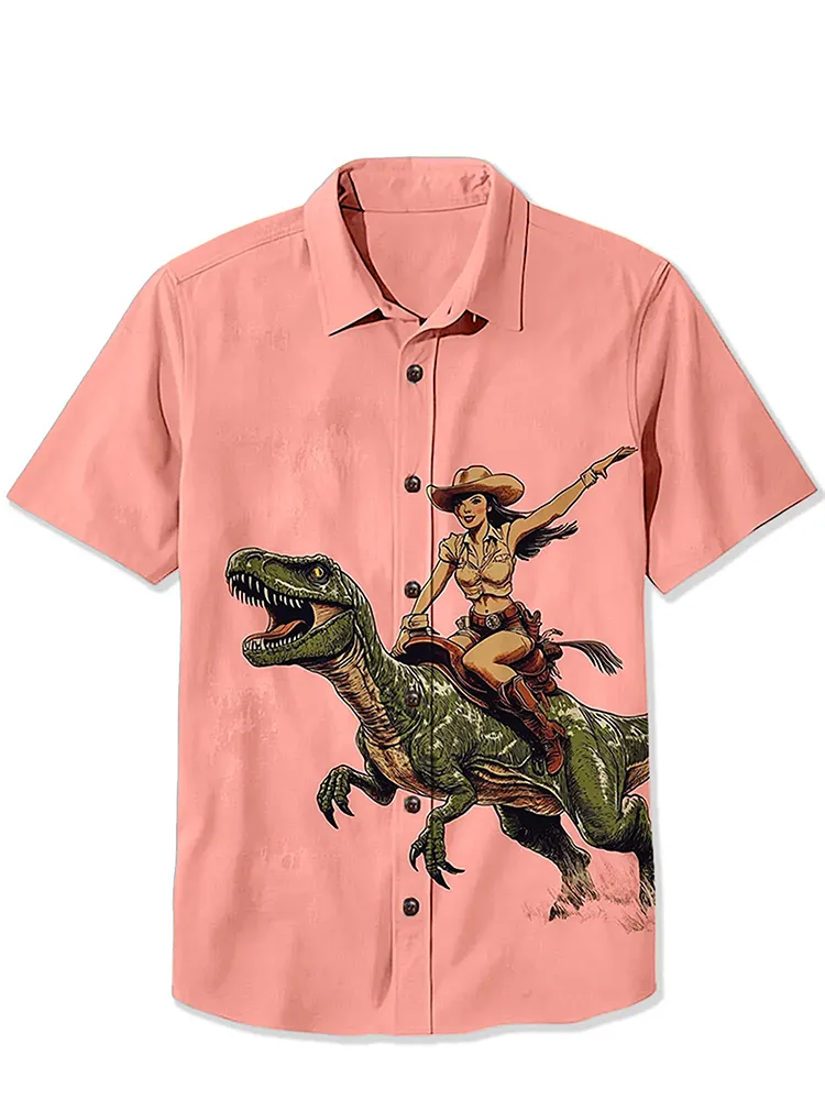 A Cowgirl Riding A Dinosaur Shirt