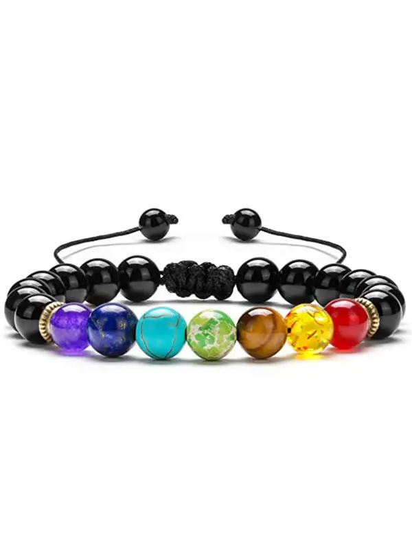 Rainbow Volcanic Stone Turquoise Tiger Eye Yoga Woven Bracelet